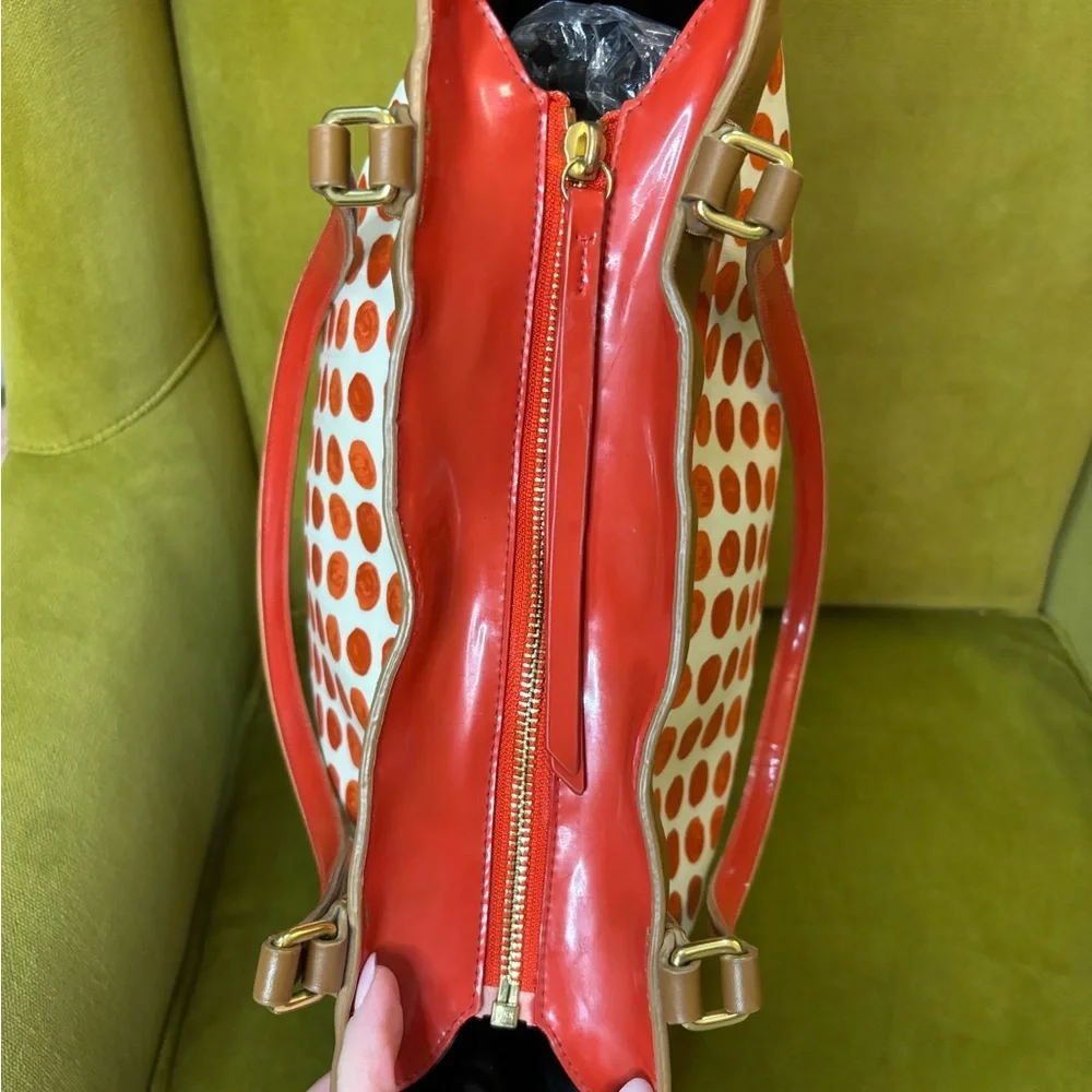 Coach Orange Polka Dot Coated Canvas Tote - Picture 8 of 11
